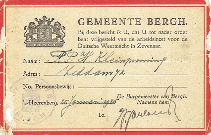 Kleinpenning F 1945 vrijstelling arbeidsinzet.jpg