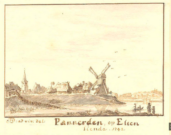 Bestand:Pannerden op Elten Jan de Beijer 1742.png